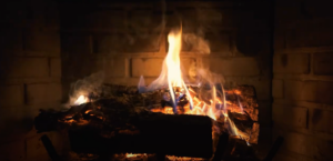 fire burning in fireplace